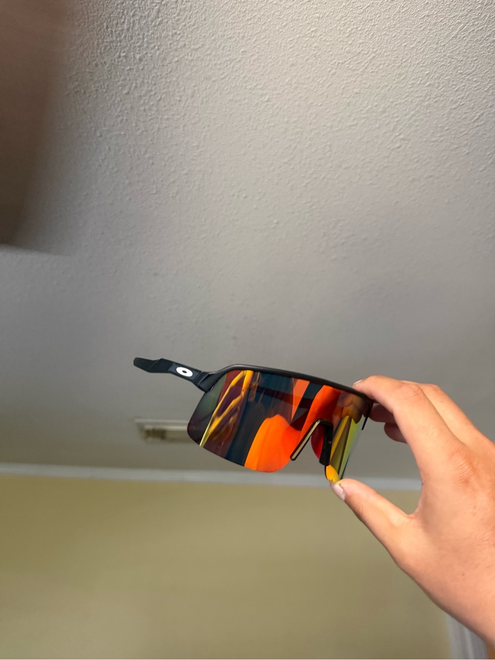 Oaks Men’s Performance Sunglasses — Black Frame with Red-Orange Mirrored Lens